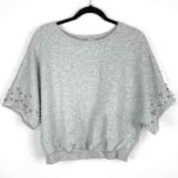Anthropologie Postmark gray pearl embellished sweatshirt size L - Picture 2 of 6
